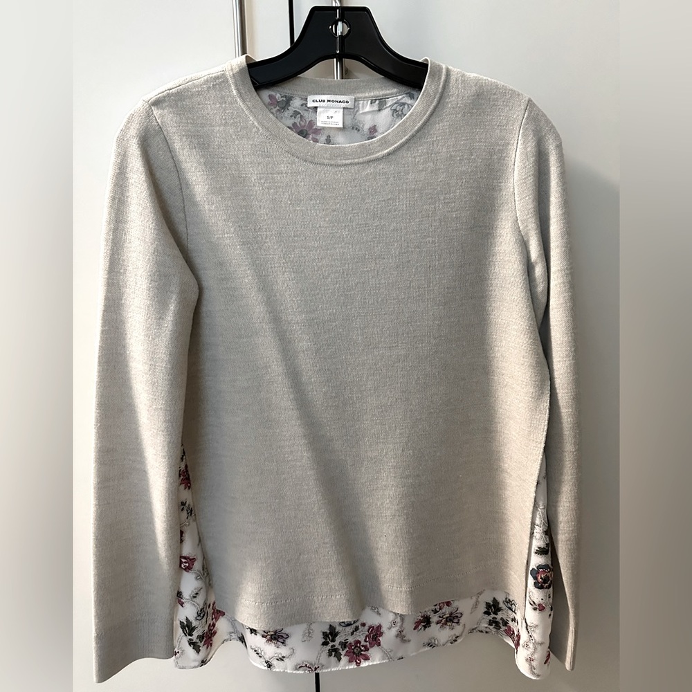 Club Monaco Crewneck Sweater w/ Sewn in Shirt - Grey - Size S